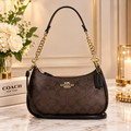 CA548 Teri Shoulder Bag In Signature Canvas/Gold/Walnut/Black