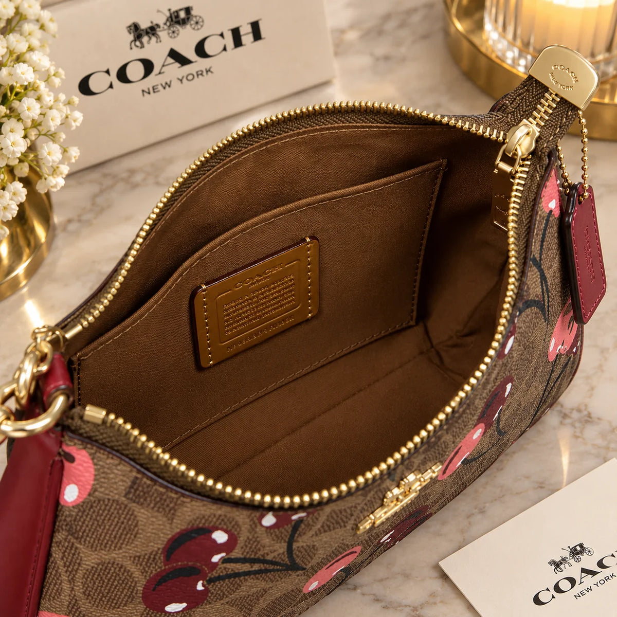 Coach Teri Shoulder Bag Signature Canvas with Cherry Print – Designer Handbag
