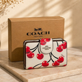 Coach Medium Corner Zip Wallet With Cherry Print Chalk Multi CZ762 Outlet