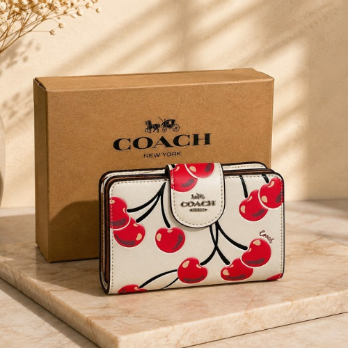 Coach Medium Corner Zip Wallet With Cherry Print Chalk Multi CZ762 Outlet