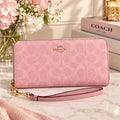Coach Long Zip Around Wallet In Signature Canvas CW778 Powder Pink