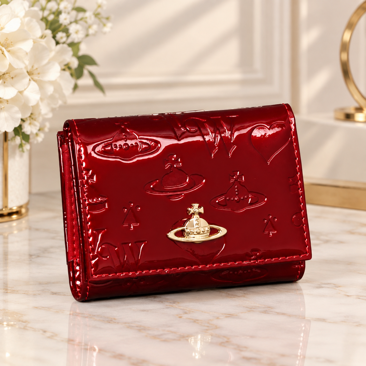 Vivienne Westwood Gamaguchi Trifold Wallet Color Red orb Enamel Japan Outlet