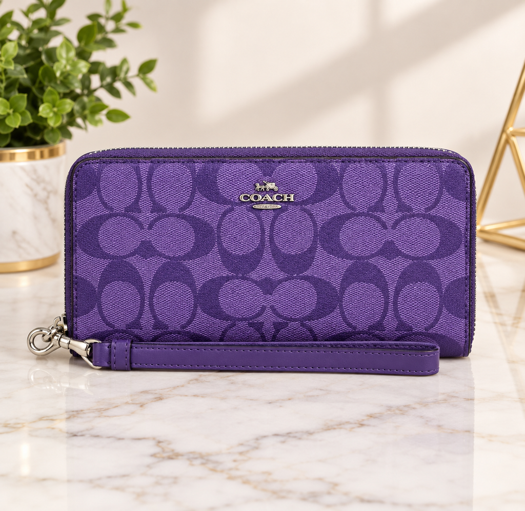 COACH Zip-around Long wallet with Strap C4452 Signature Purple