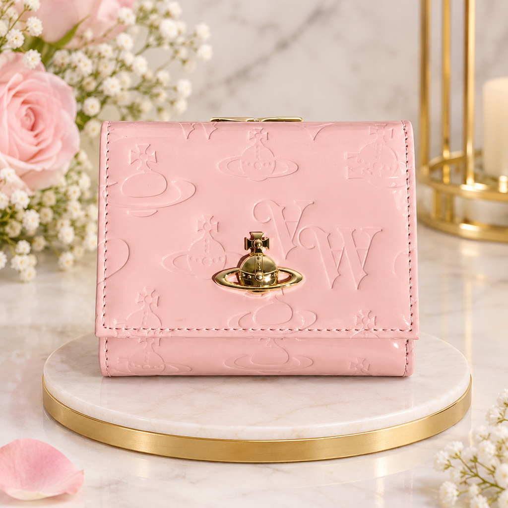 Vivienne Westwood Gamaguchi Trifold Wallet Pink/Gold orb Patent leather F/S