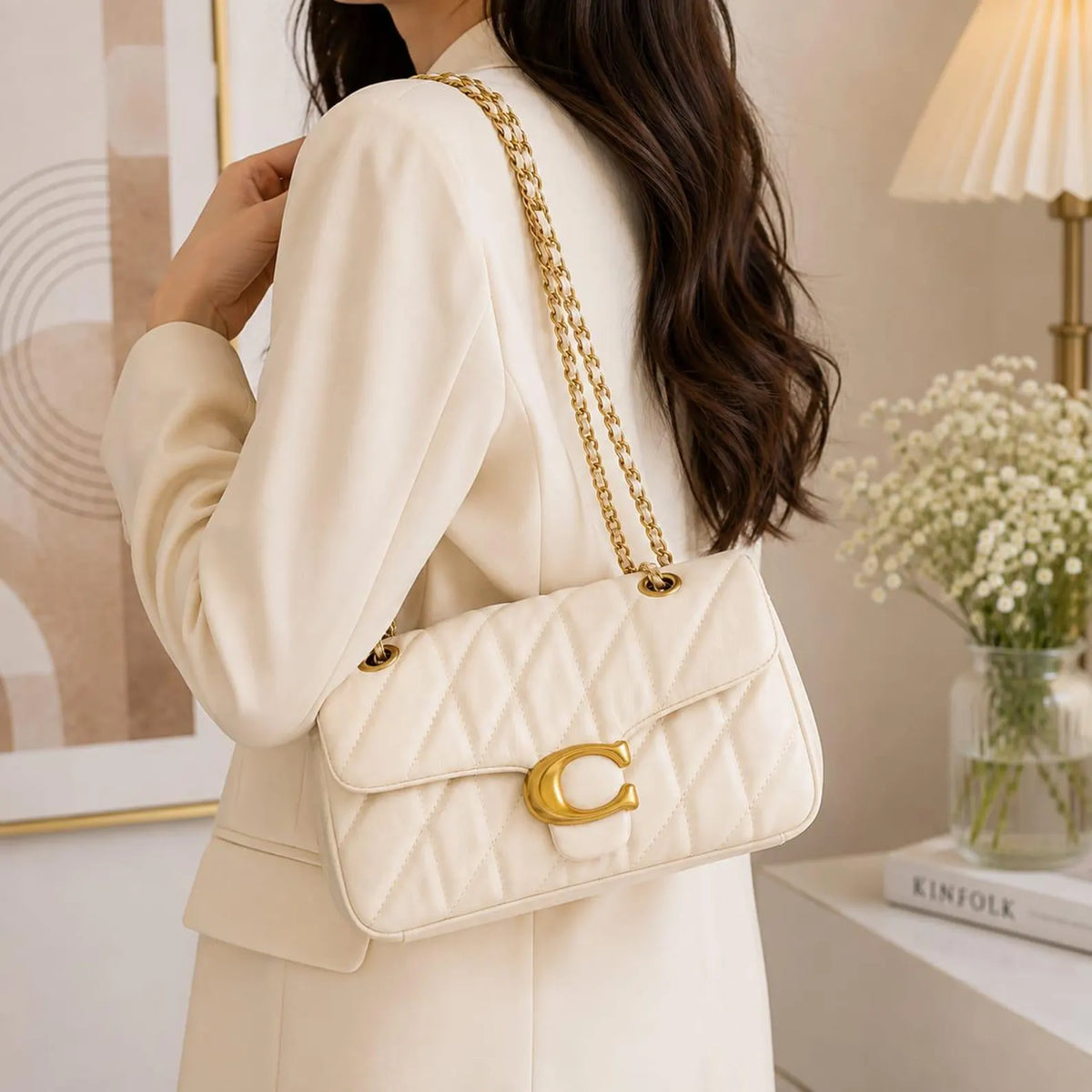 Coach Tabby Quilted Shoulder Bag – white with Brass Hardware