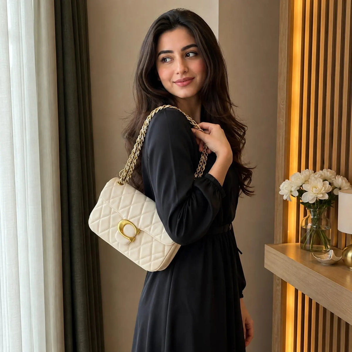 Coach Tabby Quilted Shoulder Bag – white with Brass Hardware