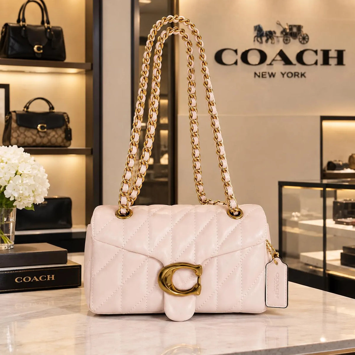 Coach Tabby Quilted Shoulder Bag – white with Brass Hardware