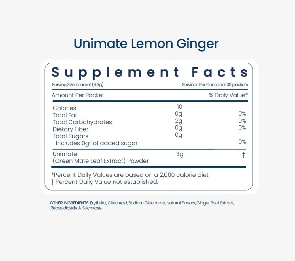 Unicity Unimate Lemon Ginger 30 Stick Packs