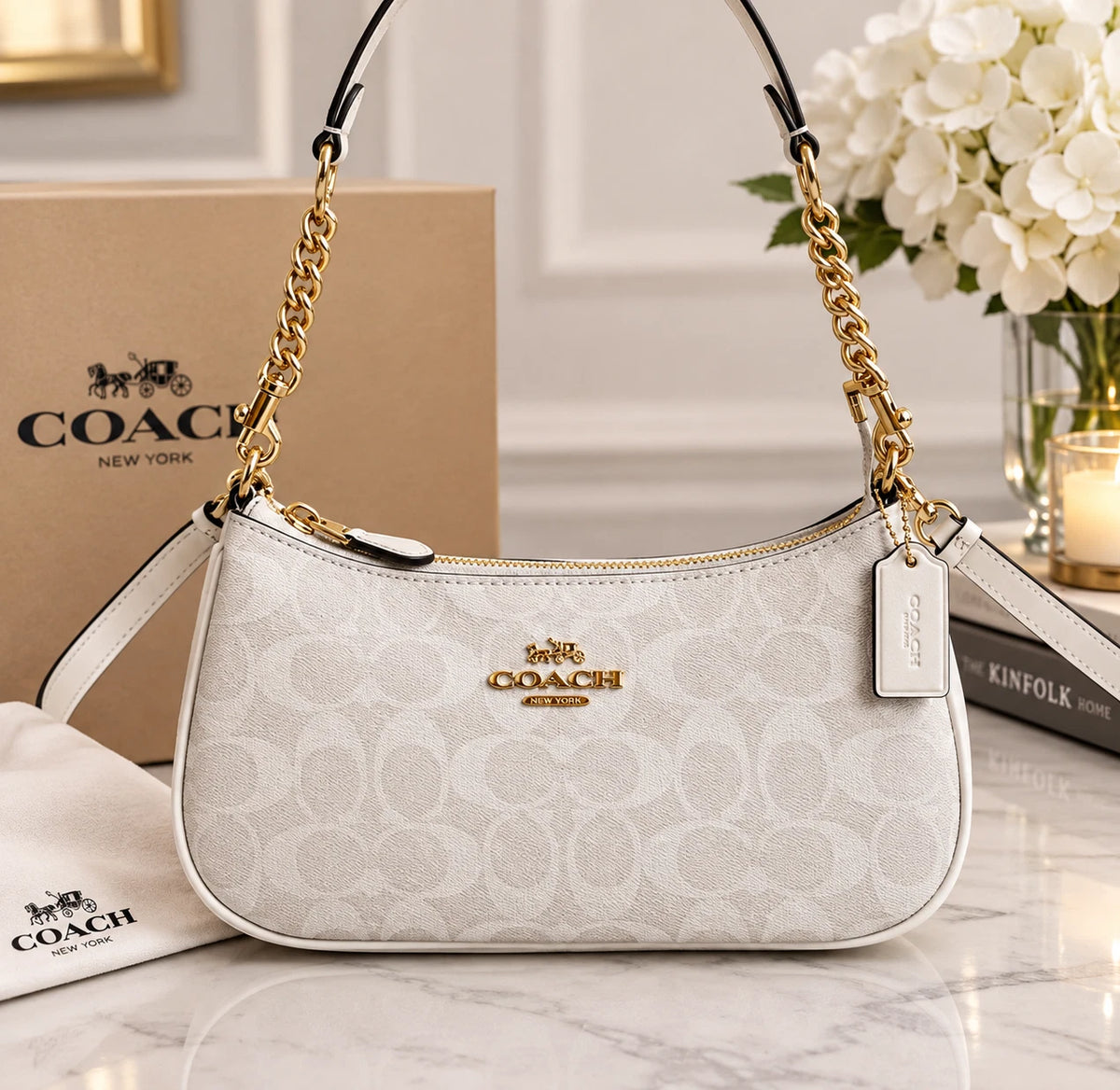 COACH Teri 2Way Shoulder Bag Signature Coated Canvas White CA548