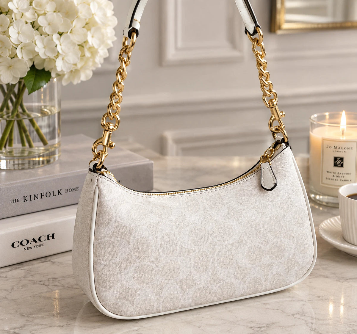 COACH Teri 2Way Shoulder Bag Signature Coated Canvas White CA548