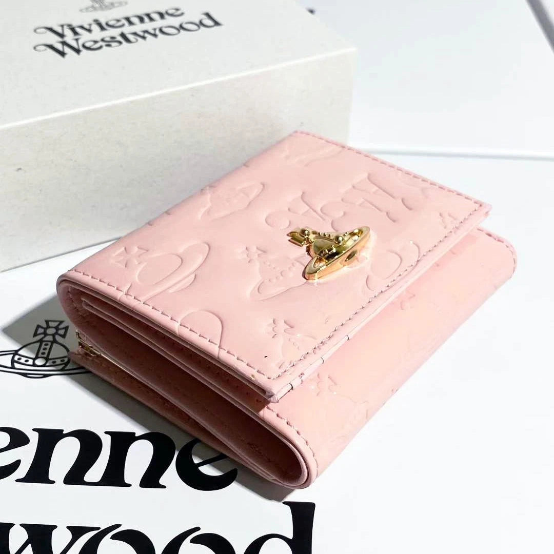 Vivienne Westwood Gamaguchi Trifold Wallet Pink/Gold orb Patent leather F/S