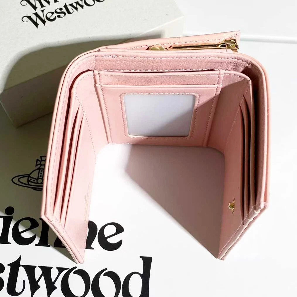 Vivienne Westwood Gamaguchi Trifold Wallet Pink/Gold orb Patent leather F/S