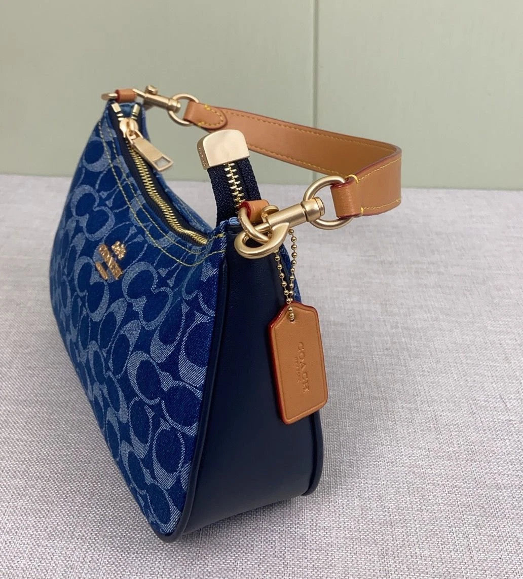COACH CAF82 Teri Shoulder Crossbody Bag Signature Denim Blue Shoulder