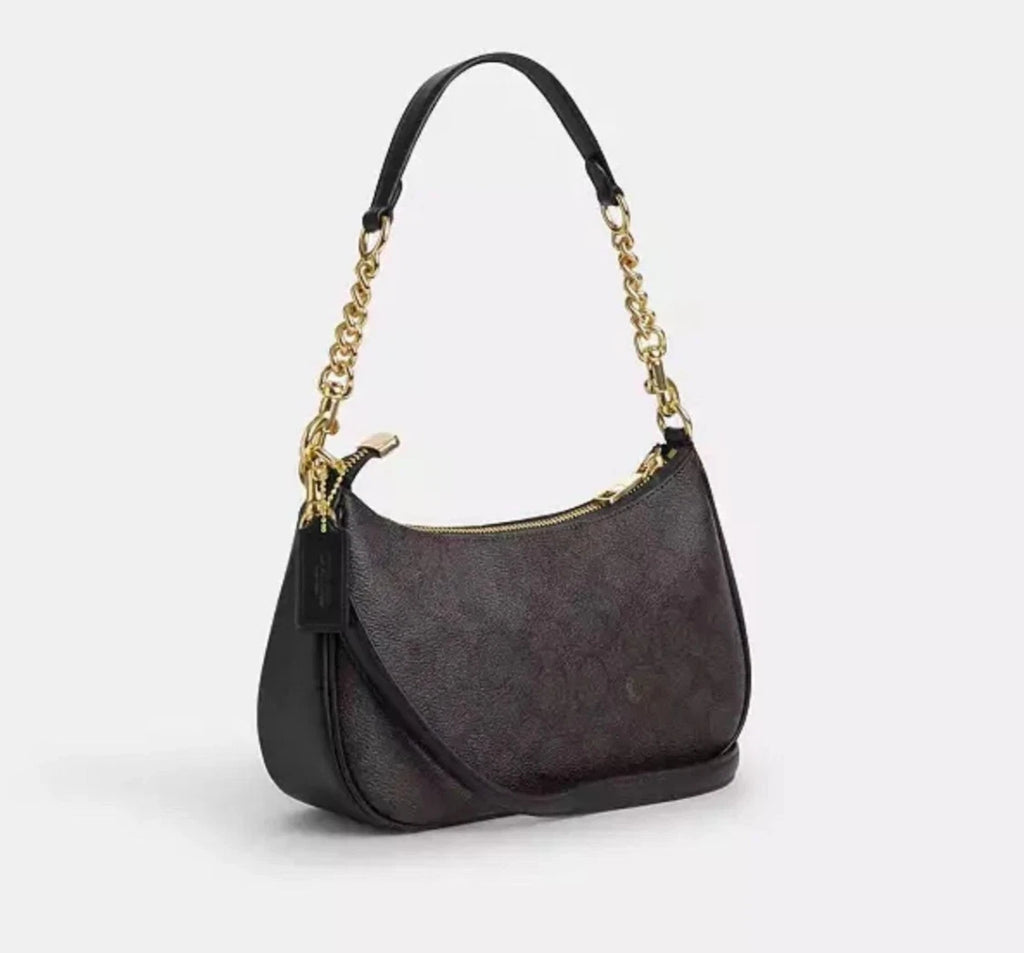 CA548 Teri Shoulder Bag In Signature Canvas/Gold/Walnut/Black