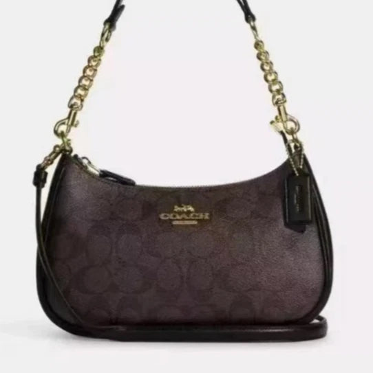 CA548 Teri Shoulder Bag In Signature Canvas/Gold/Walnut/Black