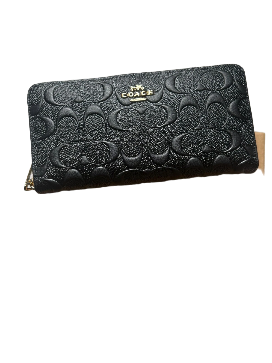 COACH Embossed Signature Black Leather Long Accordion Zip Wallet