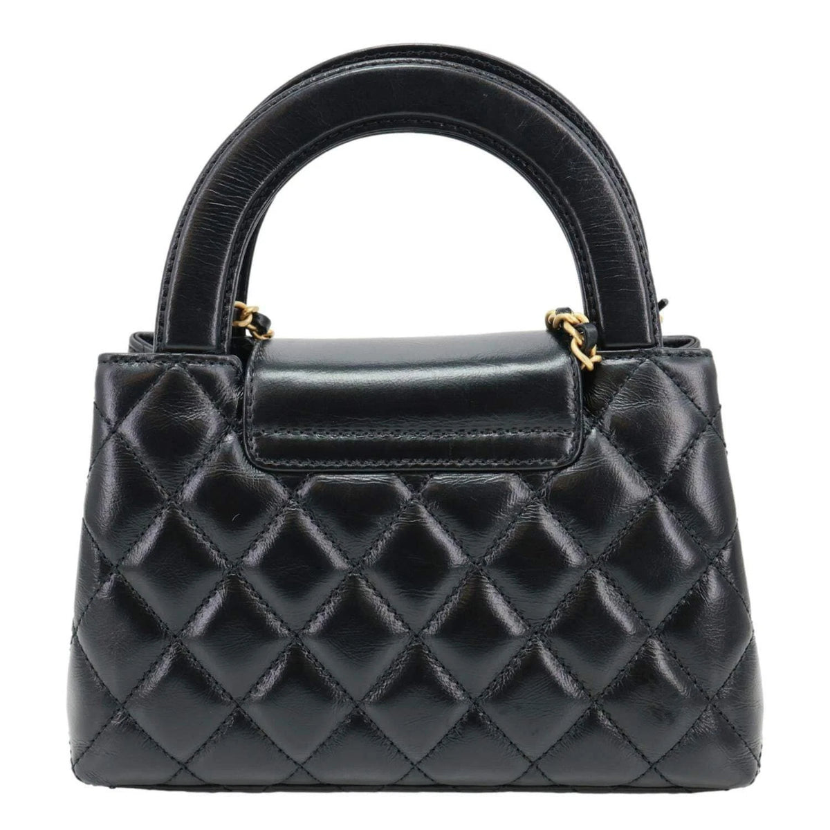 CHANEL Kelly Nano Quilted Aged Calfskin Leather Top Handle Shoulder Bag Black