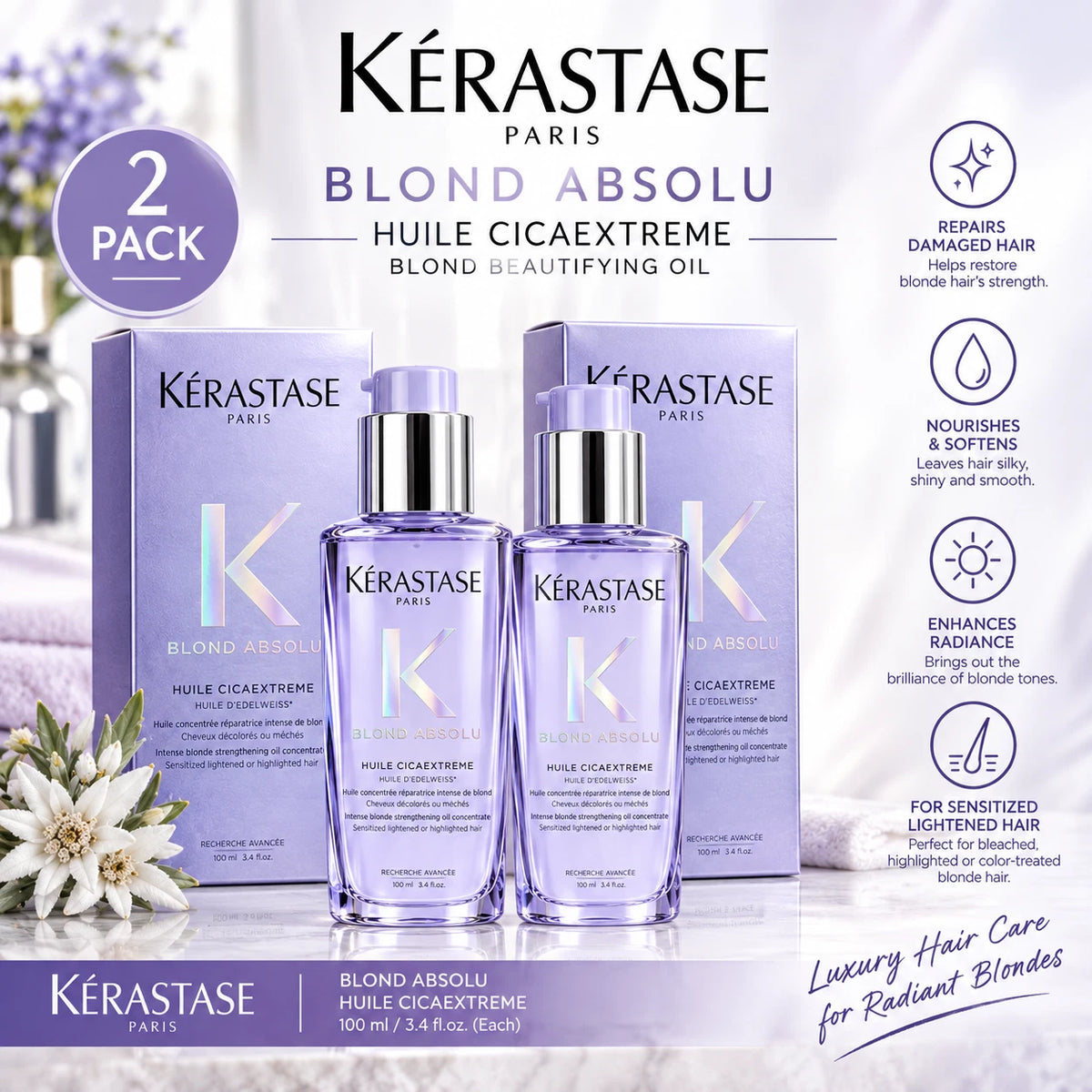 2X New Kerastase Blond Absolu Huile Cicaextreme Blond Beautifying Oil 100ML