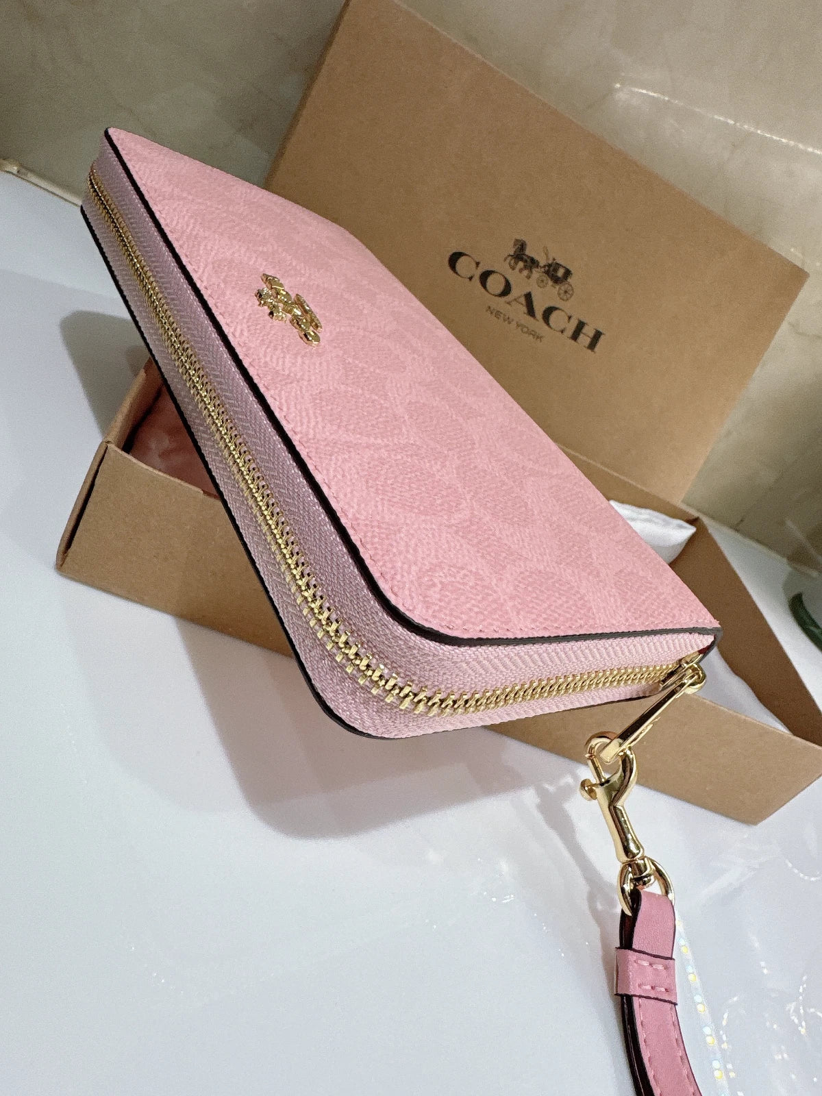 Coach Long Zip Around Wallet In Signature Canvas CW778 Powder Pink