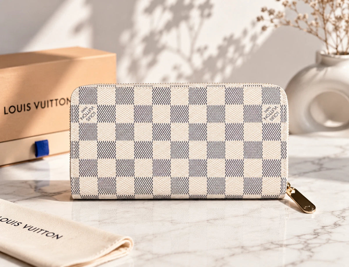 Louis Vuitton Damier Azur Zippy Long Wallet Canvas Grey Beige