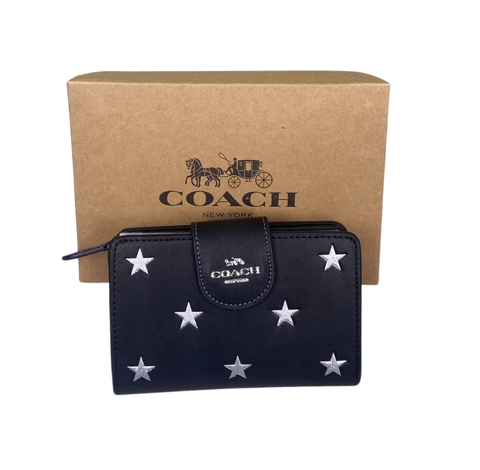 Medium Corner Zip Wallet With Star Print CW530 Black