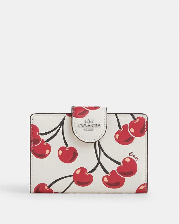 Coach Medium Corner Zip Wallet With Cherry Print Chalk Multi CZ762 Outlet